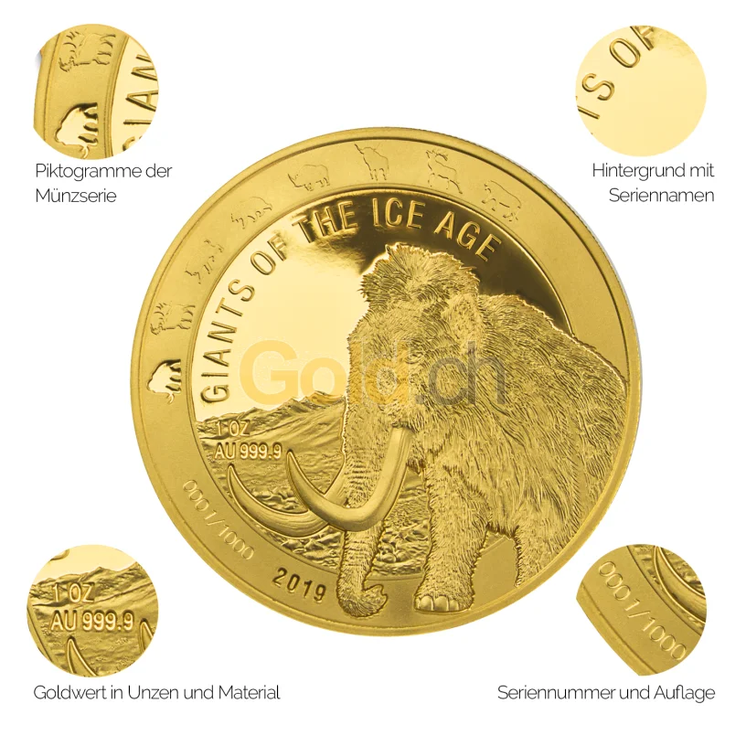 Goldmünze Giants of the Ice Age - Details des Revers Goldmünze Giants of the Ice Age - Details des Revers