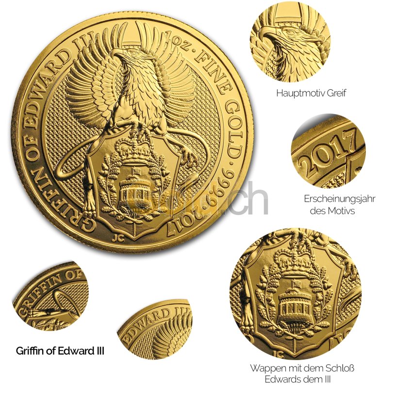 Details der Goldmünze Queen's Beasts - Griffin of Edward III