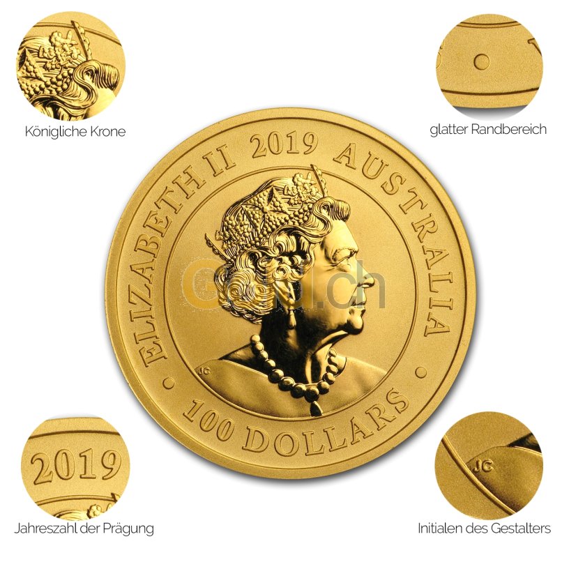 Avers der Goldmünze Schwan 2019