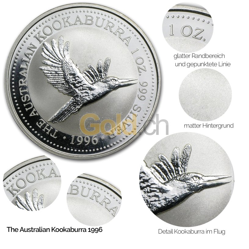 Details der Silbermünze Kookaburra 1996