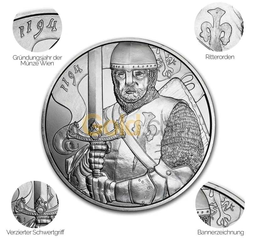 Silbermünze 825 Jahre Münze Wien - Details des Revers Silbermünze 825 Jahre Münze Wien - Details des Revers