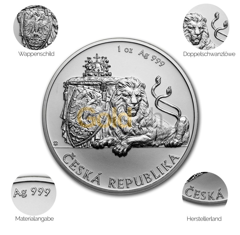 Silbermünze Czech Lion - Details des Revers