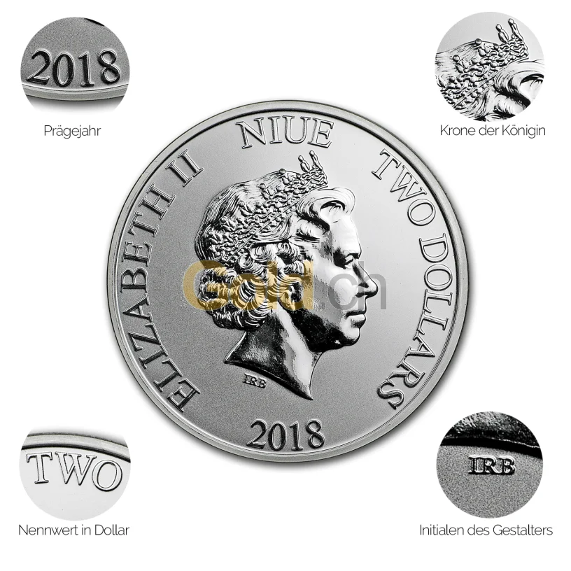 Silbermünze Dagobert Duck - Details des Avers Silbermünze Dagobert Duck - Details des Avers