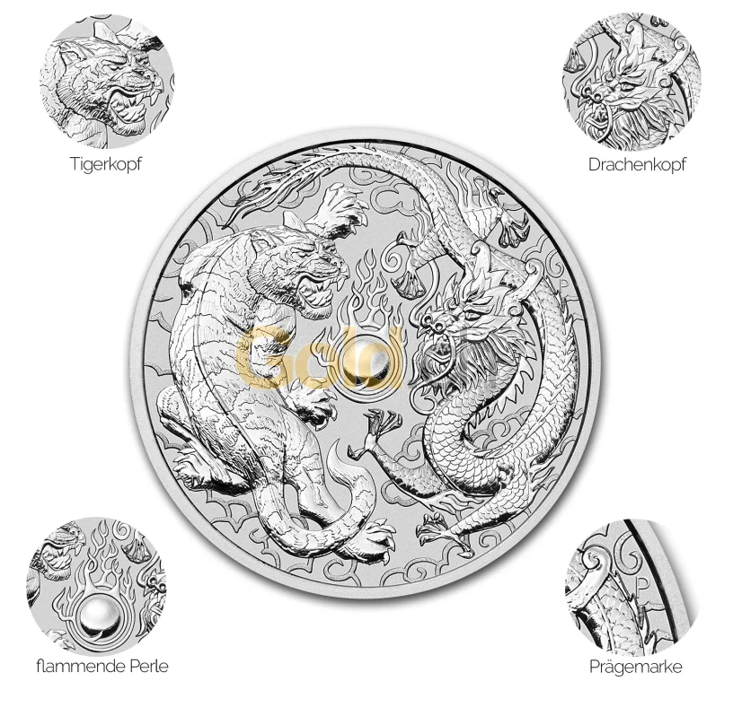 Silbermünze Dragon & Tiger - Details des Revers Silbermünze Dragon & Tiger - Details des Revers