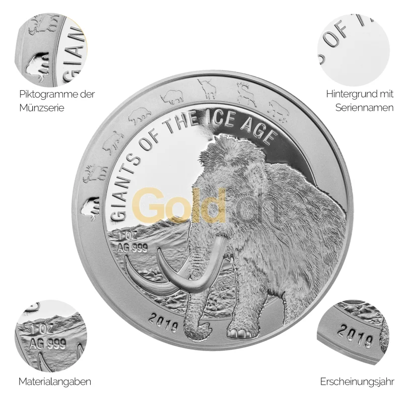 Silbermünze Giants of the Ice Age - Details des Revers Silbermünze Giants of the Ice Age - Details des Revers