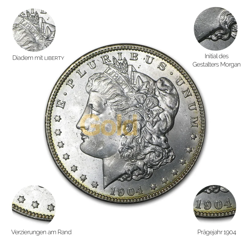 Silbermünze Morgan Dollar - Details des Avers