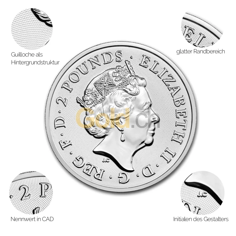 Silbermünze Two Dragons - Details des Avers