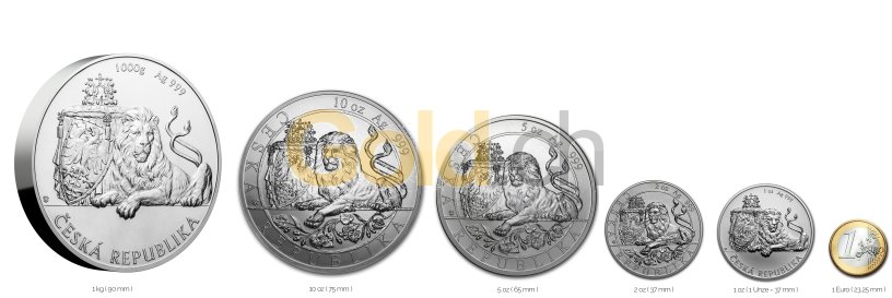 Größenvergleich Czech Lion Silbermünze mit 1 Euro-Stück
