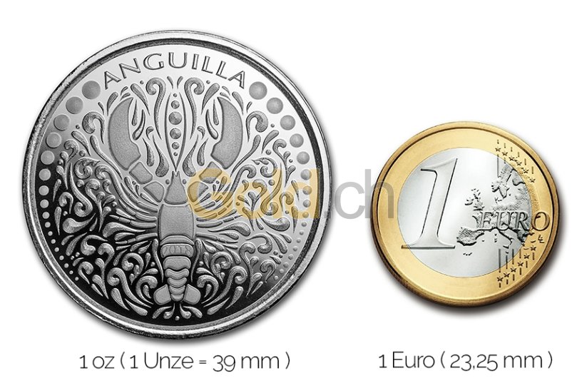 Größenvergleich Eastern Caribbean 8 (EC8) Serie Silbermünze mit 1 Euro-Stück