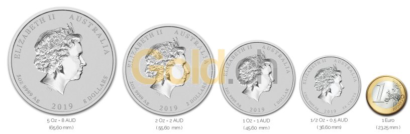 Größenvergleich Lunar Serie II Silbermünze mit 1 Euro-Stück